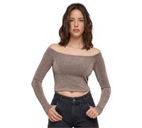 Urban Classics Women's Ladies Off Shoulder Glitter Longsleeve T-Shirt, Gold,