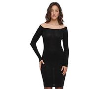 Urban Classics Women's Ladies Off Shoulder Longsleeve Glitter Dress, Black, XL