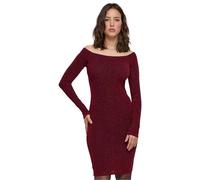 Urban Classics Women's Ladies Off Shoulder Longsleeve Glitter Dress, Burgundy, M