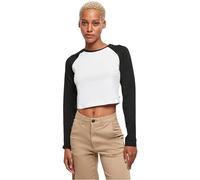 Urban Classics Women's Ladies Organic Cropped Retro Baseball Longsleeve T-Shirt, White/Black,