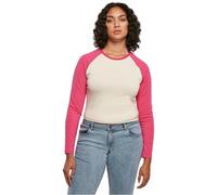 Urban Classics Women's Ladies Organic Cropped Retro Baseball Longsleeve T-Shirt, Whitesand/Hibiscus Pink, 5XL