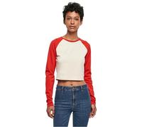 Urban Classics Women's Ladies Organic Cropped Retro Baseball Longsleeve T-Shirt, Whitesand/Hugered, XL