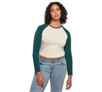 Urban Classics Women's Ladies Organic Cropped Retro Baseball Longsleeve T-Shirt, Whitesand/Jasper, M