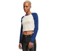 Urban Classics Women's Ladies Organic Cropped Retro Baseball Longsleeve T-Shirt, Whitesand/Spaceblue, XXL