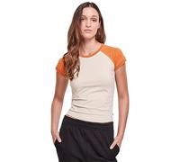 Urban Classics Women's Ladies Organic Stretch Short Retro Baseball Tee T-Shirt, Softseagrass/vintageorange, XXXXXL