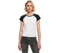 Urban Classics Women's Ladies Organic Stretch Short Retro Baseball Tee T-Shirt, White/Black, S
