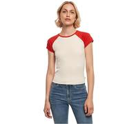 Urban Classics Women's Ladies Organic Stretch Short Retro Baseball Tee T-Shirt, Whitesand/Hugered, L