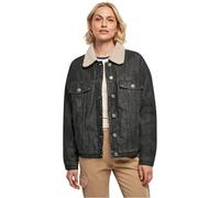 Urban Classics Women's Ladies Oversized Sherpa Denim Jacket, Black Washed, M