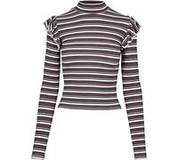 Urban Classics Women's Ladies Rib Striped Volant Turtleneck L/S Longsleeve T-Shirt, Multicolour (White/Green/Firered 01316), XXXL
