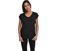 Urban Classics Women's Ladies Round V-neck Extended Shoulder Tee T Shirt, Black (Black 00007), M UK