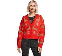 Urban Classics Women's Ladies Short Oversized Christmas Cardigan Sweatshirt, red/Gold, M