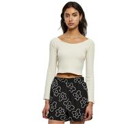 Urban Classics Women's Ladies Short Rib Wide V-Neck Longsleeve T-Shirt, Whitesand, Large