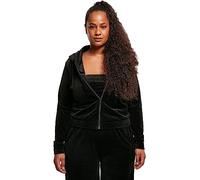 Urban Classics Women's Ladies Short Velvet Zip Hoody Hooded Sweatshirt, Black, S