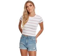 Urban Classics Women's Ladies Stripe Cropped Tee T Shirt, White/Girlypink, S UK