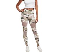 Urban Classics Women's Ladies Tech Leggings Comfortable Sport Pants, Stretchy Workout Trousers with Military Print and Mesh Inserts, Regular Skinny Fit, duskrose camo, L