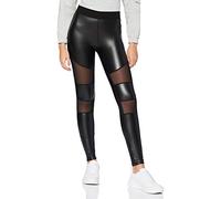 Urban Classics Women's Ladies Tech Mesh Faux Leather Leggings, Black, M