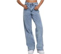 Urban Classics Women's Ladies Wide Leg Slit Denim Pants, Tinted lightblue Washed,