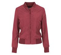 URBAN CLASSICS Women's Light Bomber Jacket with Ribbed Cuffs, Lightweight Flight Jacket for Mid-Season Weather, Longsleeve Jacket with Zipper & Pockets, Colour: Burgundy, Size: X-Small