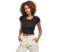 Urban Classics Women's Tb4103-ladies Cropped Button Up Rib Tee T-Shirt, Black, M