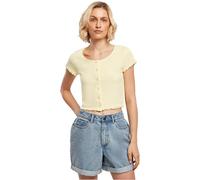 Urban Classics Women's Short Rib Top with Button Placket and Rolled Hem, Women Cropped Button Up Tee, Sizes XS - 5XL, Soft Yellow, XXL