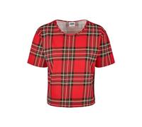 Urban Classics Women's T-shirt Ladies All-over-print Tartan Oberteil Short Oversized Tee T Shirt, Red (Red/Blk 00200), XS UK