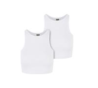 Urban Classics Womens White 2 Pack Cotton Stretch Ribbed High Neck Crop Tops - Size 2XL