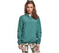 URBAN CLASSICS Women's Windbreaker Jacket, Pullover Rain Jacket with Hoodie, Longsleeve Hooded Ladies Raincoat, Lightweight & Water Repellent, Colour: paleleaf, Size: Small