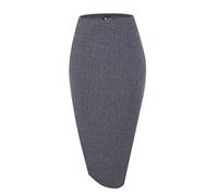 Urban CoCo Elastic Skinny High Waist Solid Ribbed Knit Office Pencil Skirt - Grey - Large