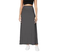 Urban CoCo Elastic Waist A-Line Long Maxi Skirt Below Knee for Women, Deep Gray, XL