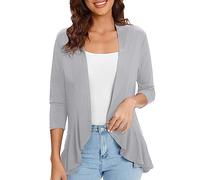 Urban CoCo Women's 3/4 Sleeve Casual Cardigans for Women Trendy Open Front Lightweight Cover Ups, Light Grey, XL