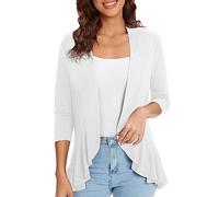 Urban CoCo Women's 3/4 Sleeve Casual Cardigans for Women Trendy Open Front Lightweight Cover Ups, White, XL