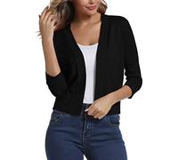 Urban CoCo Women's 3/4 Sleeve Cropped Cardigan Sweater Elegant Shrugs for Women, Black, Medium