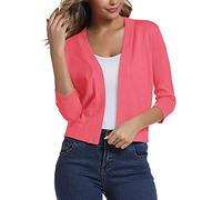 Urban CoCo Women's 3/4 Sleeve Cropped Cardigan Sweater Elegant Shrugs for Women, Coral, medium
