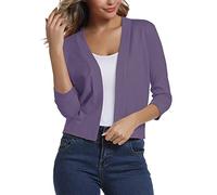 Urban CoCo Women's 3/4 Sleeve Cropped Cardigan Sweater Elegant Shrugs for Women, Purple, large
