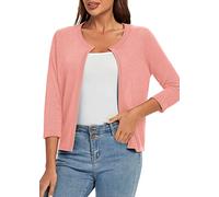 Urban CoCo Women's 3/4 Sleeve Open Front Shrugs Lightweight Crew Neck Cardigan Sweater, Pink, Small