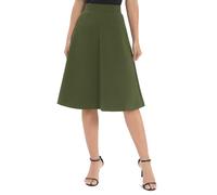 Urban CoCo Women's A-Line Elastic High Waist Flare Work Midi Knee Length Stretchy Skirt, Army Green, S