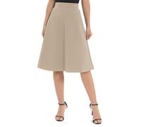 Urban Coco Women's A-Line Elastic High Waist Flare Work Midi Knee Length Stretchy Skirt, Camel, M