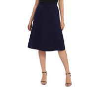 Urban Coco Women's A-Line Elastic High Waist Flare Work Midi Knee Length Stretchy Skirt, Navy Blue, L