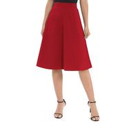 Urban Coco Women's A-Line Elastic High Waist Flare Work Midi Knee Length Stretchy Skirt, Red, S