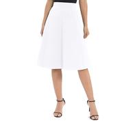 Urban Coco Women's A-Line Elastic High Waist Flare Work Midi Knee Length Stretchy Skirt, White, S