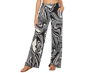 Urban Coco Women's Boho Palazzo Pants Wide Leg Beach Pants High Waisted Lounge Pants with Pockets, #12, Large