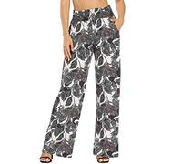 Urban CoCo Women's Boho Palazzo Pants Wide Leg Beach Pants High Waisted Lounge Pants with Pockets, Grey and White, XXL
