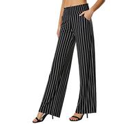 Urban CoCo Women's Boho Palazzo Pants Wide Leg High Waisted Lounge Pants with Pockets, Black/White, XL