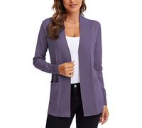 Urban CoCo Women's Cardigans Lightweight Open Front Knit Cardigan Sweater Long Sleeve with Pocket, Purple, M