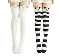 Urban CoCo Women's Cartoon Fuzzy Socks Winter Warm Over Knee High Socks, 2 Pack-a