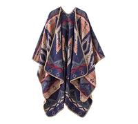 Urban CoCo Women's Color Block Shawl Wrap Open Front Poncho Cape, Navy Blue, One Size
