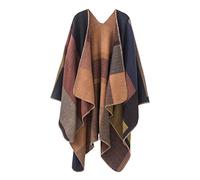 Urban CoCo Women's Color Block Shawl Wrap Open Front Poncho Cape, Series 1-khaki, One size
