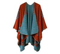 Urban CoCo Women's Color Block Shawl Wrap Open Front Poncho Cape, Series 24-orange, One size