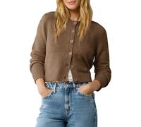 Urban CoCo Women's Crew Neck Cropped Cardigan Sweaters Long Sleeve Open Front Button Down Shrug Sweater Jackets, Heather Coffee, XL