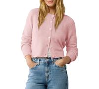 Urban CoCo Women's Crew Neck Cropped Cardigan Sweaters Long Sleeve Open Front Button Down Shrug Sweater Jackets, Pink, Medium